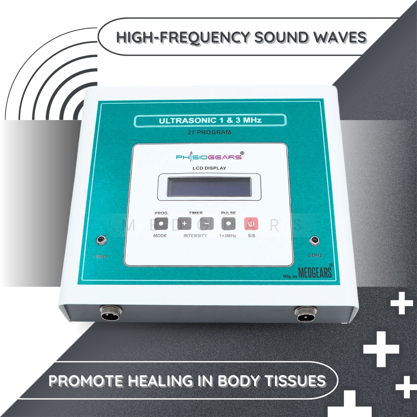Ultrasounds device with digital display on a gray background