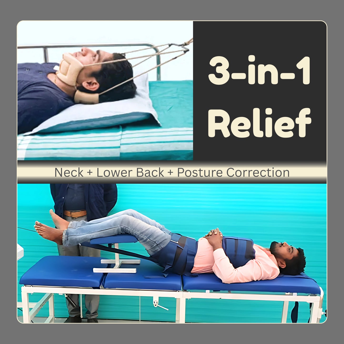 People using a 3-in-1 relief device for neck, lower back, and posture correction.