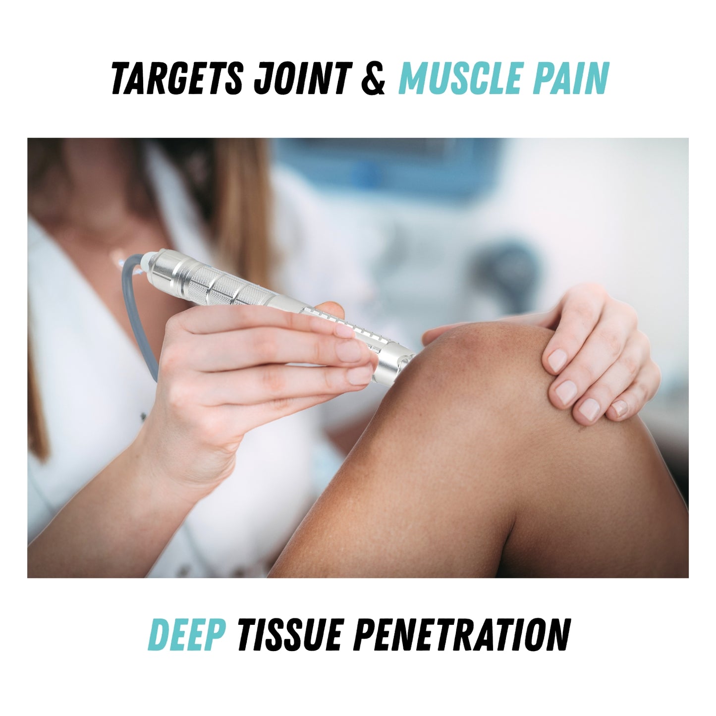 Person receiving a deep tissue penetration treatment on their knee.