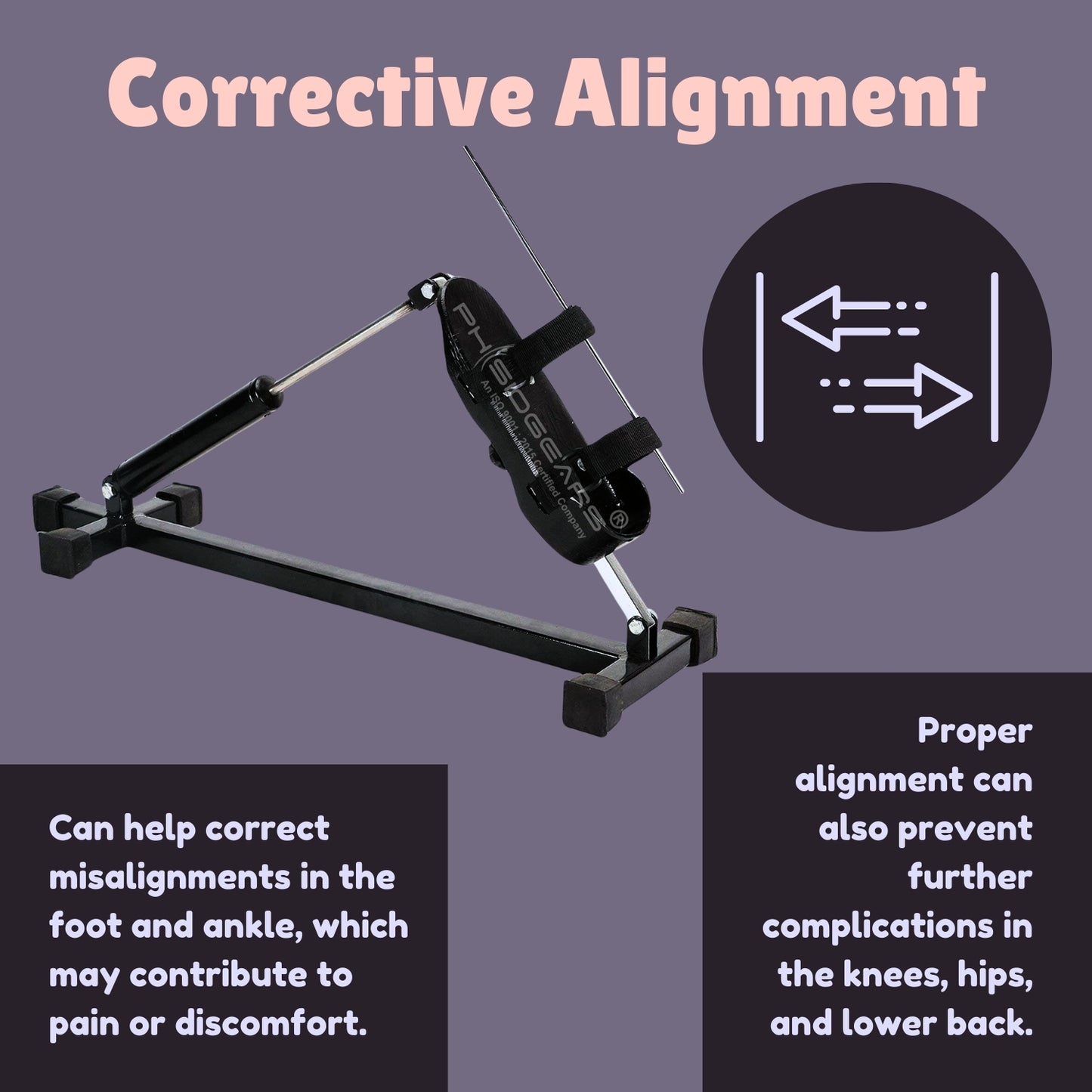 Corrective alignment device with text on a purple background