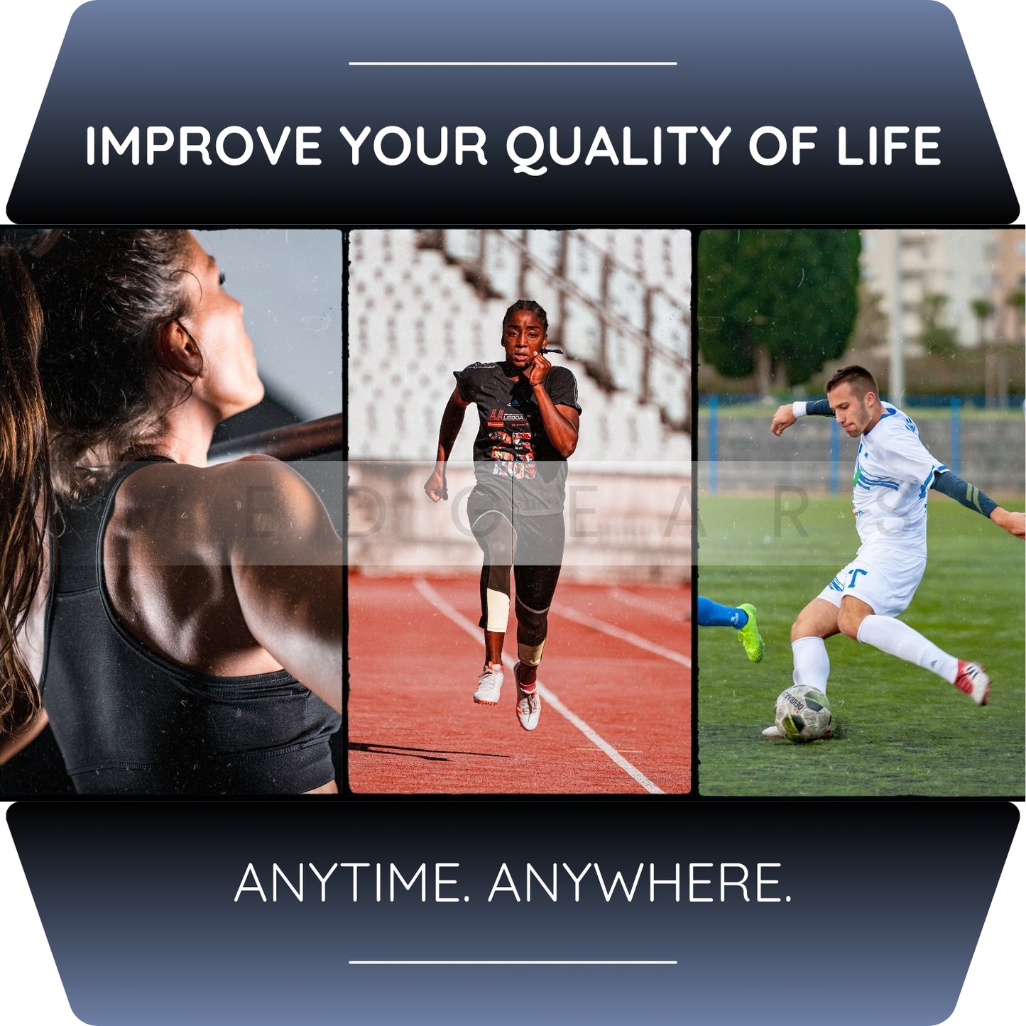Collage of people exercising with text 'Improve Your Quality of Life Anytime. Anywhere.'