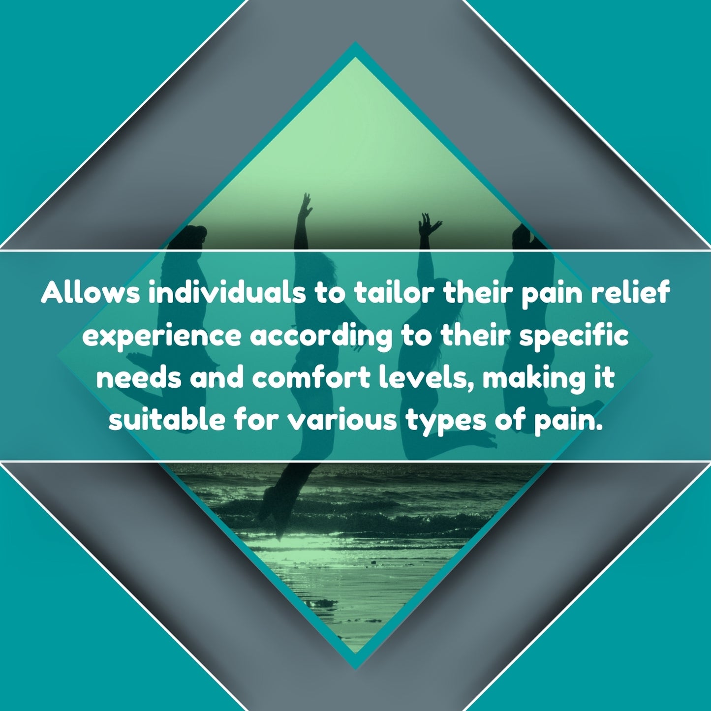 Text overlay on a geometric design with people in silhouette against a teal background