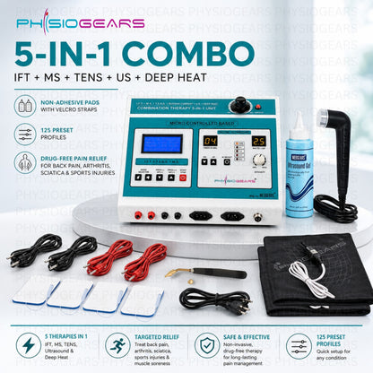 5 In 1 IFT MS Tens Ultrasonic Deep Heat Physiotherapy Machine (Self Adhesive Pad)