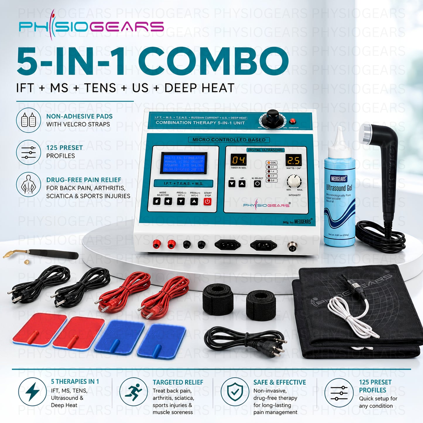 5 In 1 IFT MS Tens Ultrasonic Deep Heat Physiotherapy Machine (Electrode Pad)