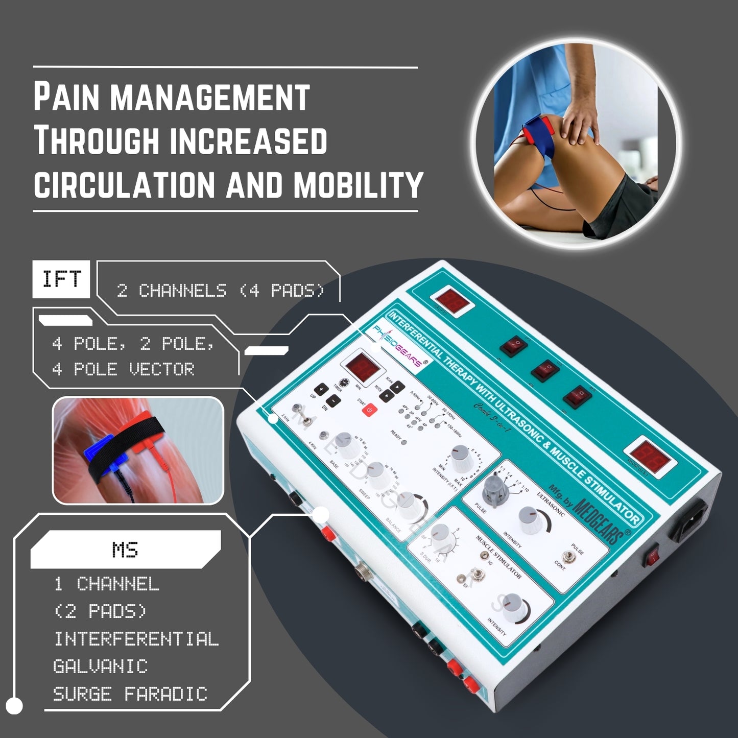 3 IN 1 MANUAL Interferential Therapy+ Ultrasound Therapy+ Muscle Stimulator (Electrode Pad)