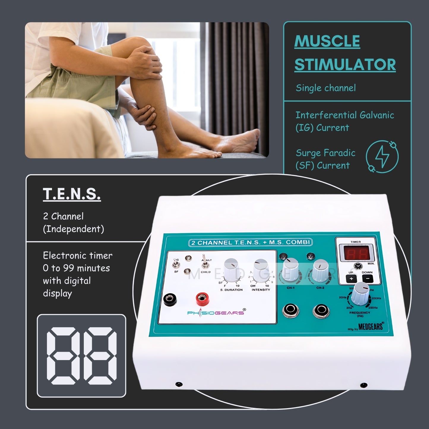 Transcutaneous Electrical Nerve Stimulation +Muscle Stimulator TIMER (Electrode Pad)