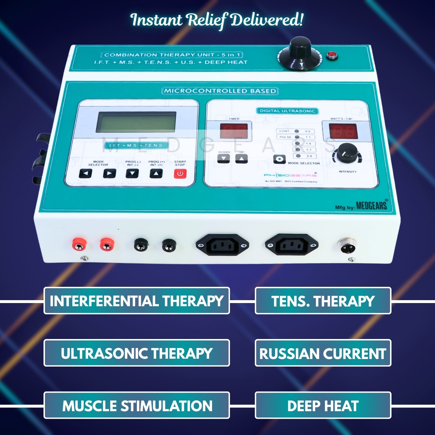 Medical device with digital display and control buttons on a blue background
