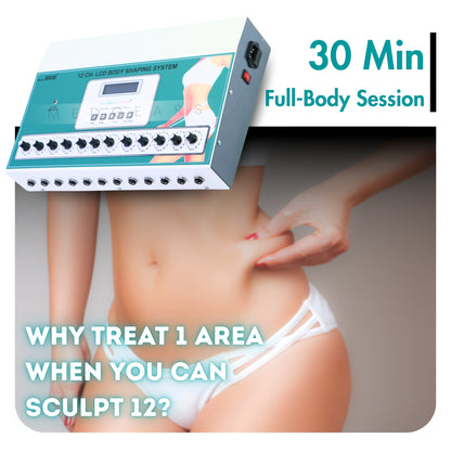 Body shaping system with a digital display and text about a 30-minute full-body session.