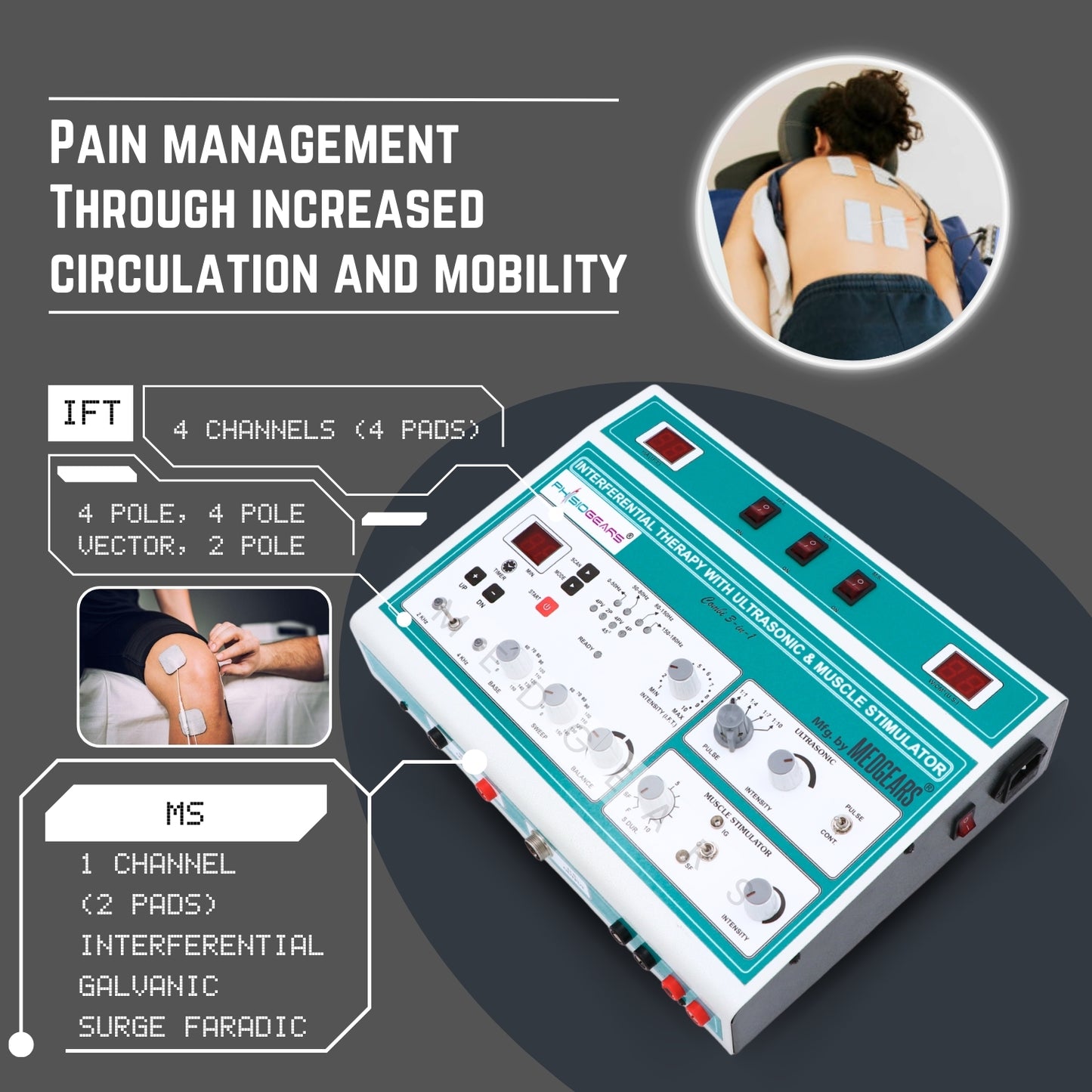 3 IN 1 MANUAL Interferential Therapy+ Ultrasound Therapy+ Muscle Stimulator (Self Adhesive Pad)