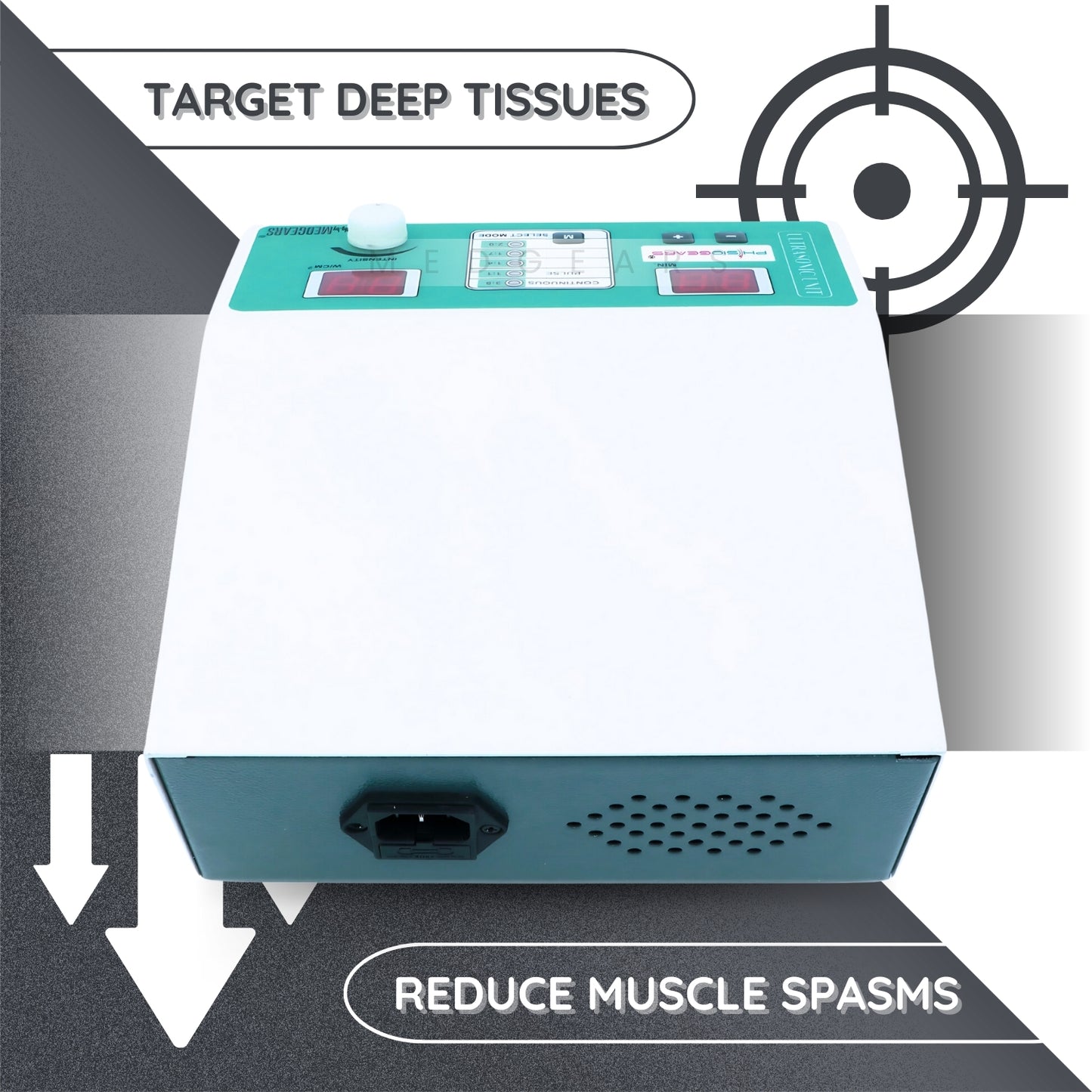 Device for target deep tissues with text on a gray background