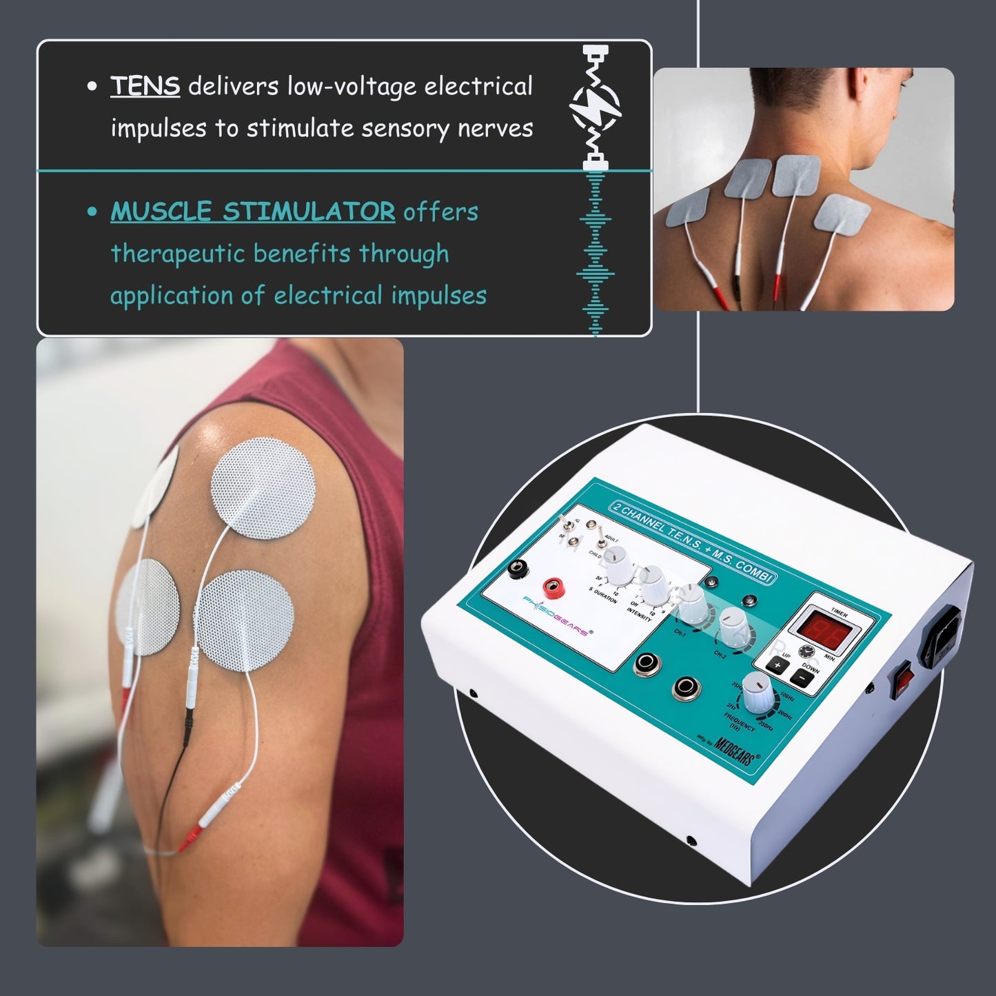 Transcutaneous Electrical Nerve Stimulation +Muscle Stimulator TIMER (Self Adhesive Pad)