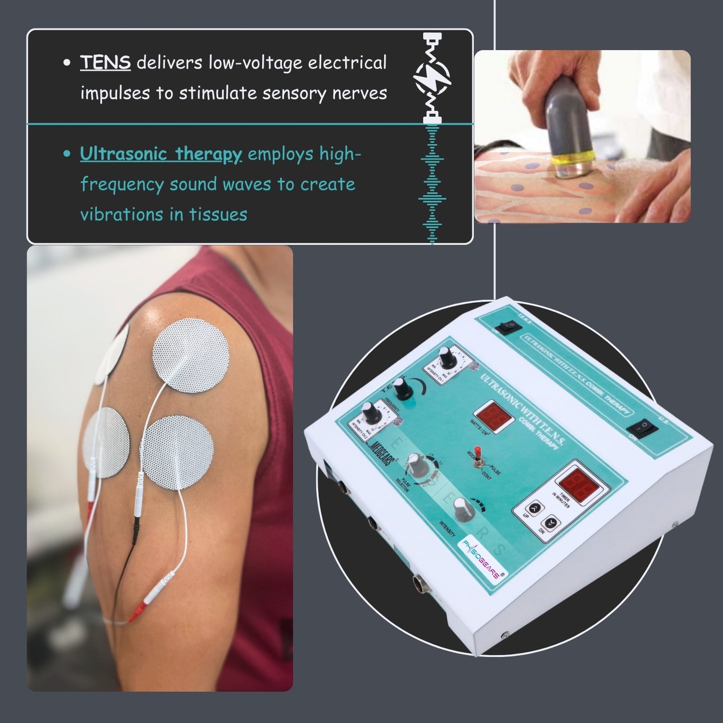 Ultrasound Therapy+ Transcutaneous Electrical Nerve Stimulation 2 Channel (Self Adhesive Pad)