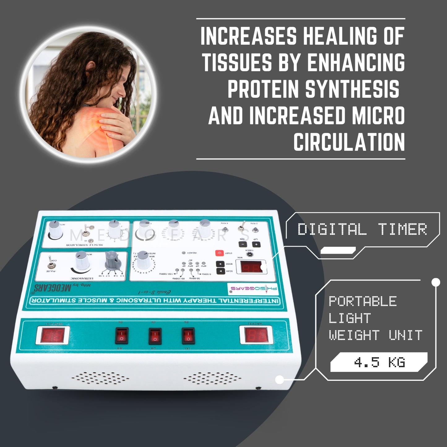 3 IN 1 MANUAL Interferential Therapy+ Ultrasound Therapy+ Muscle Stimulator (Electrode Pad)