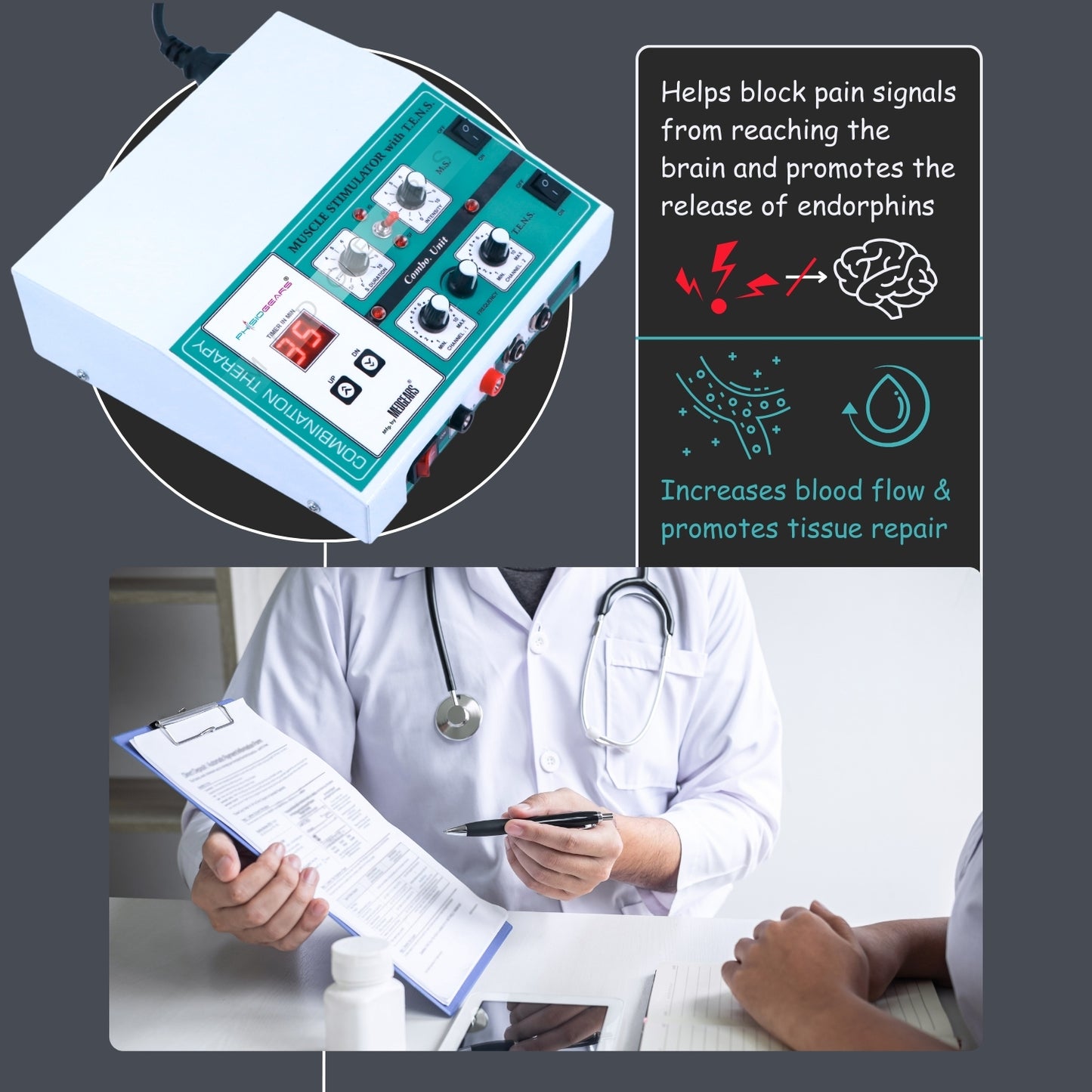 Transcutaneous Electrical Nerve Stimulation +Muscle Stimulator TIMER (Self Adhesive Pad)