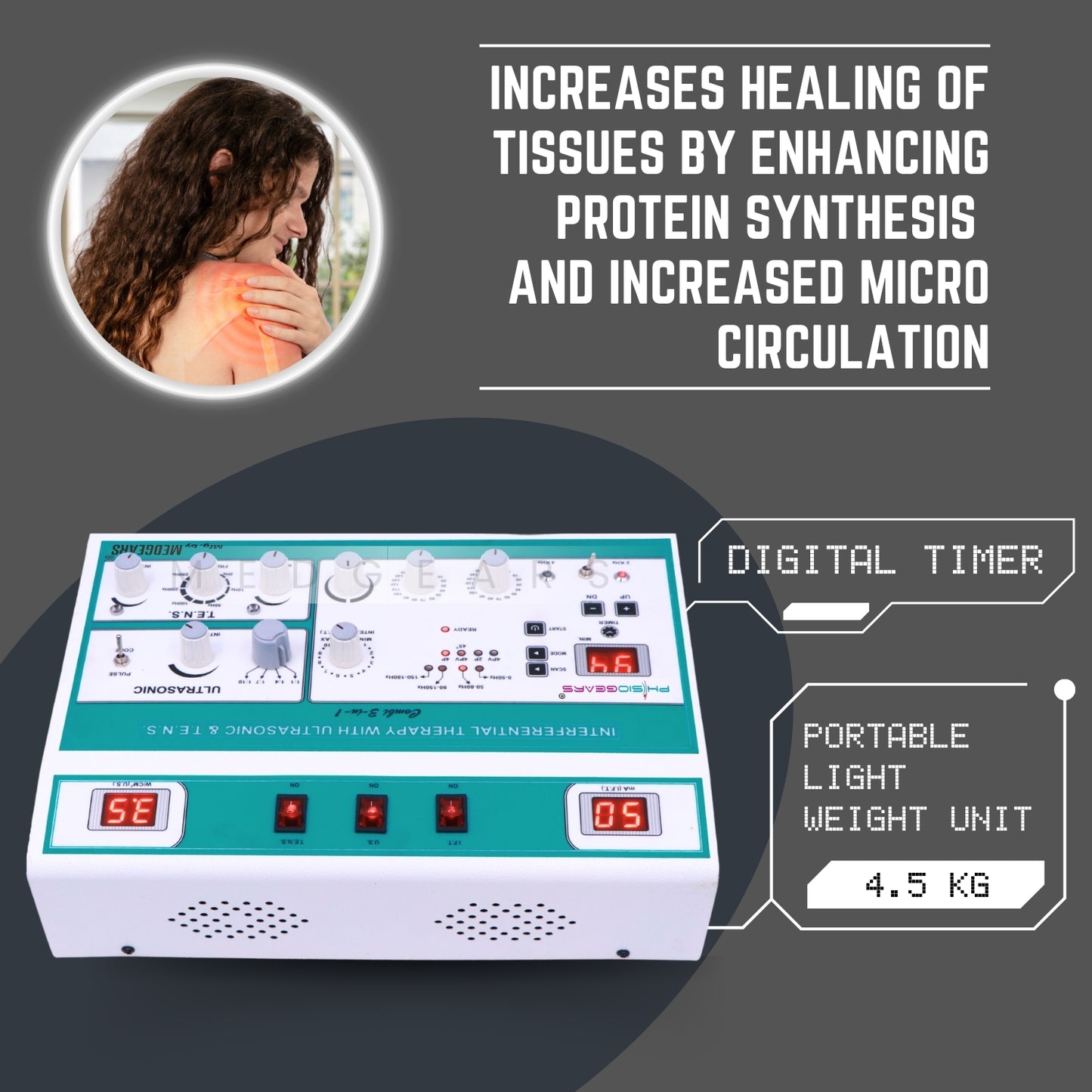 3 IN 1 MANUAL  Interferential Therapy + Ultrasound Therapy + Transcutaneous Electrical Nerve Stimulation (Self Adhesive Pad)