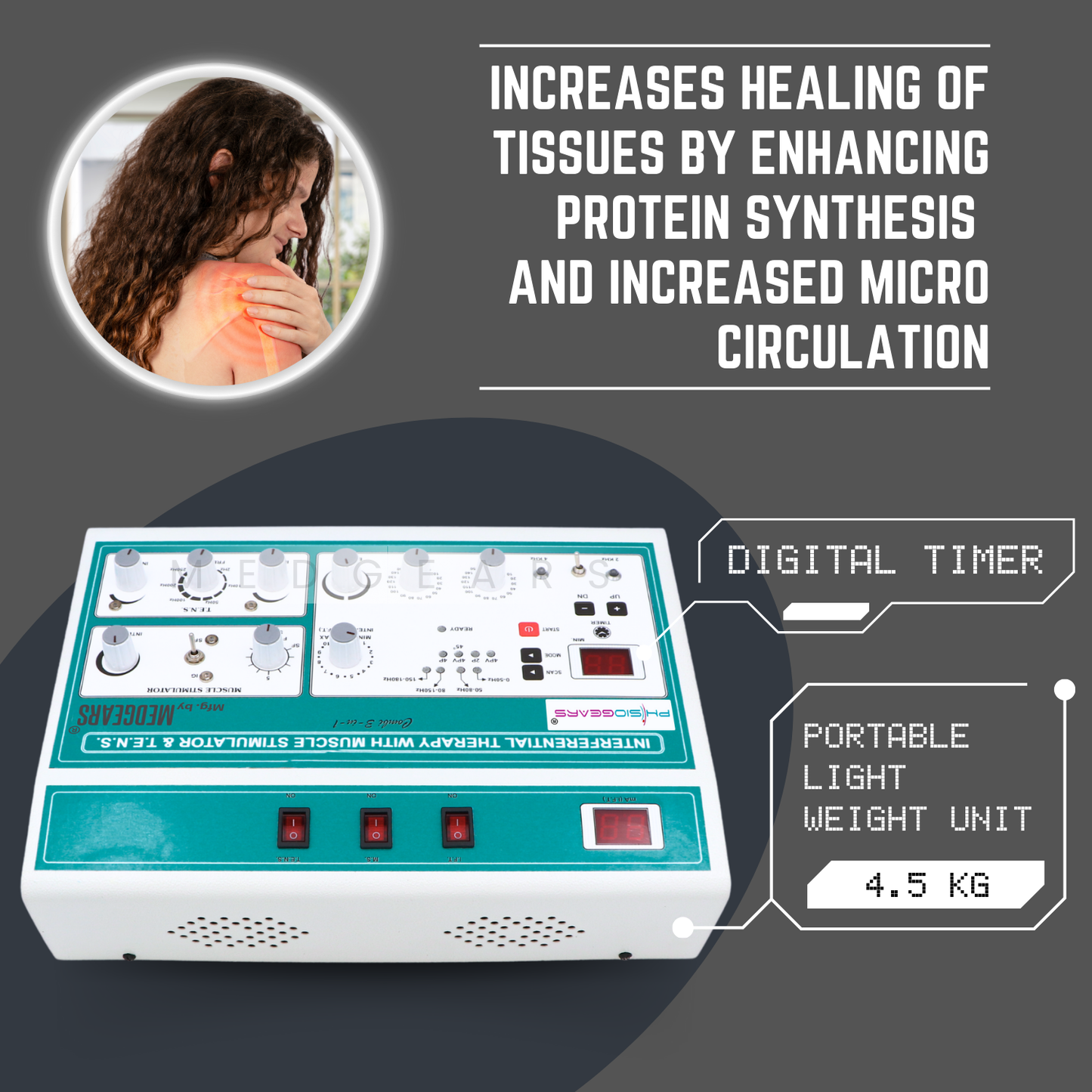 3 IN 1 MANUAL Interferential Therapy + Muscle Stimulator +  Transcutaneous Electrical Nerve Stimulation (Electrode Pad)