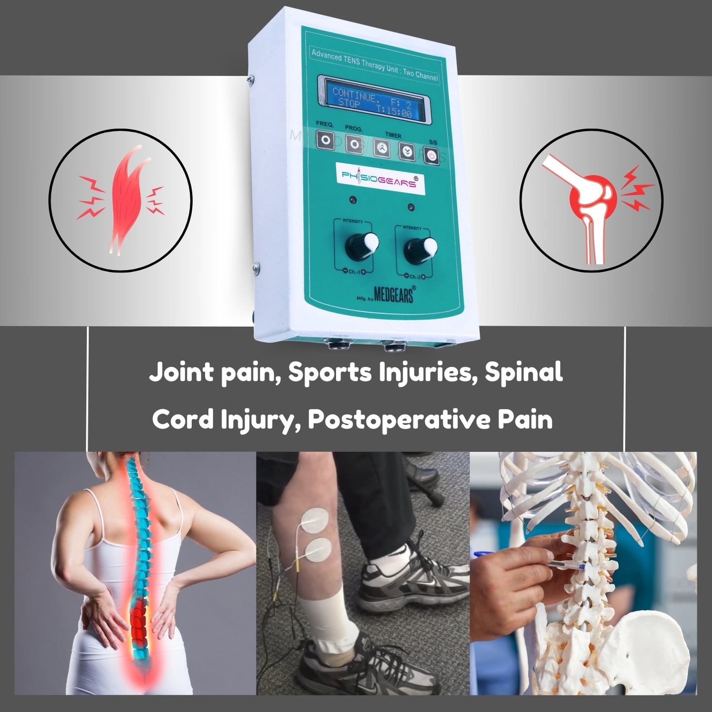 Transcutaneous Electrical Nerve Stimulation 2 Channels LCD (Self Adhesive Pad)