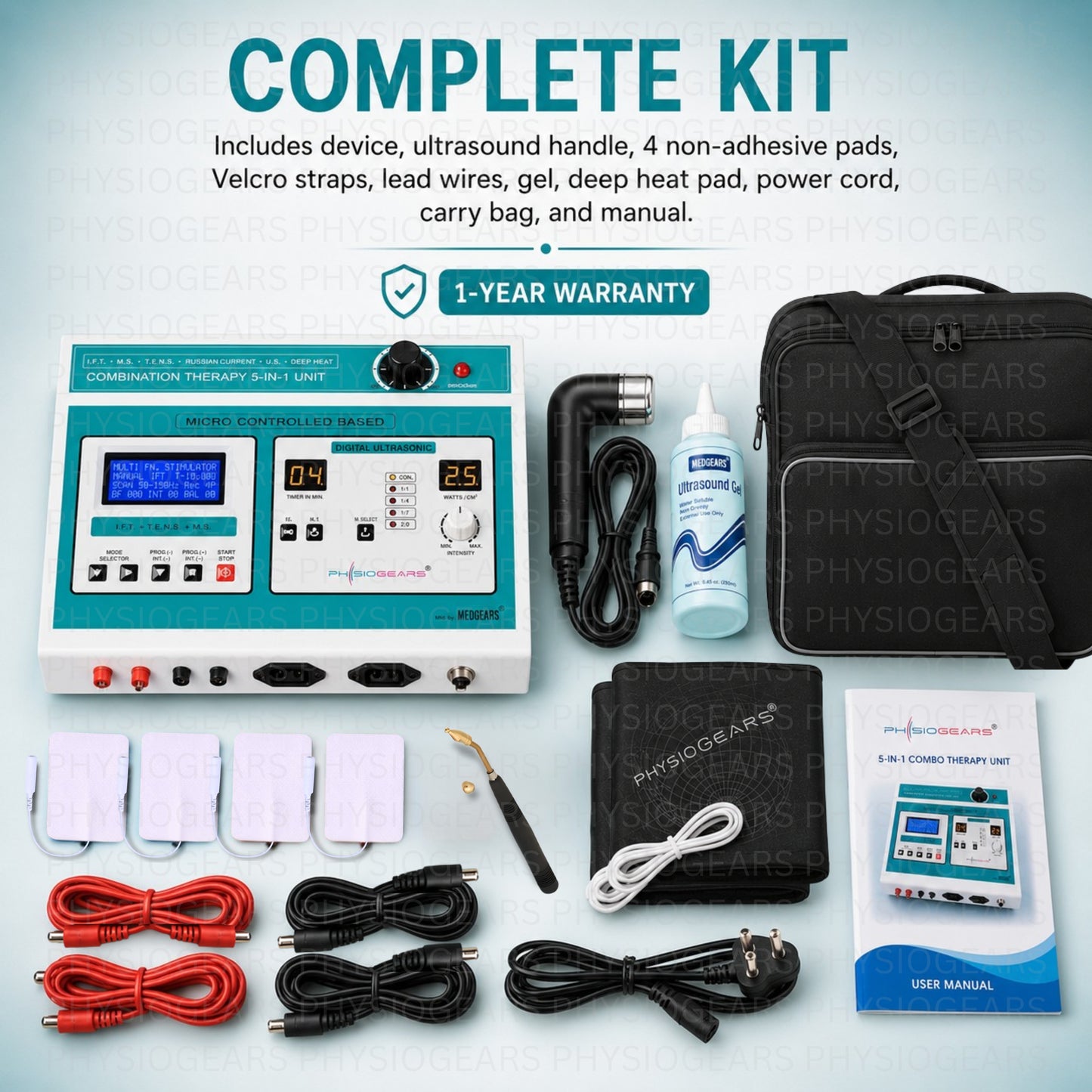 5 In 1 IFT MS Tens Ultrasonic Deep Heat Physiotherapy Machine (Self Adhesive Pad)
